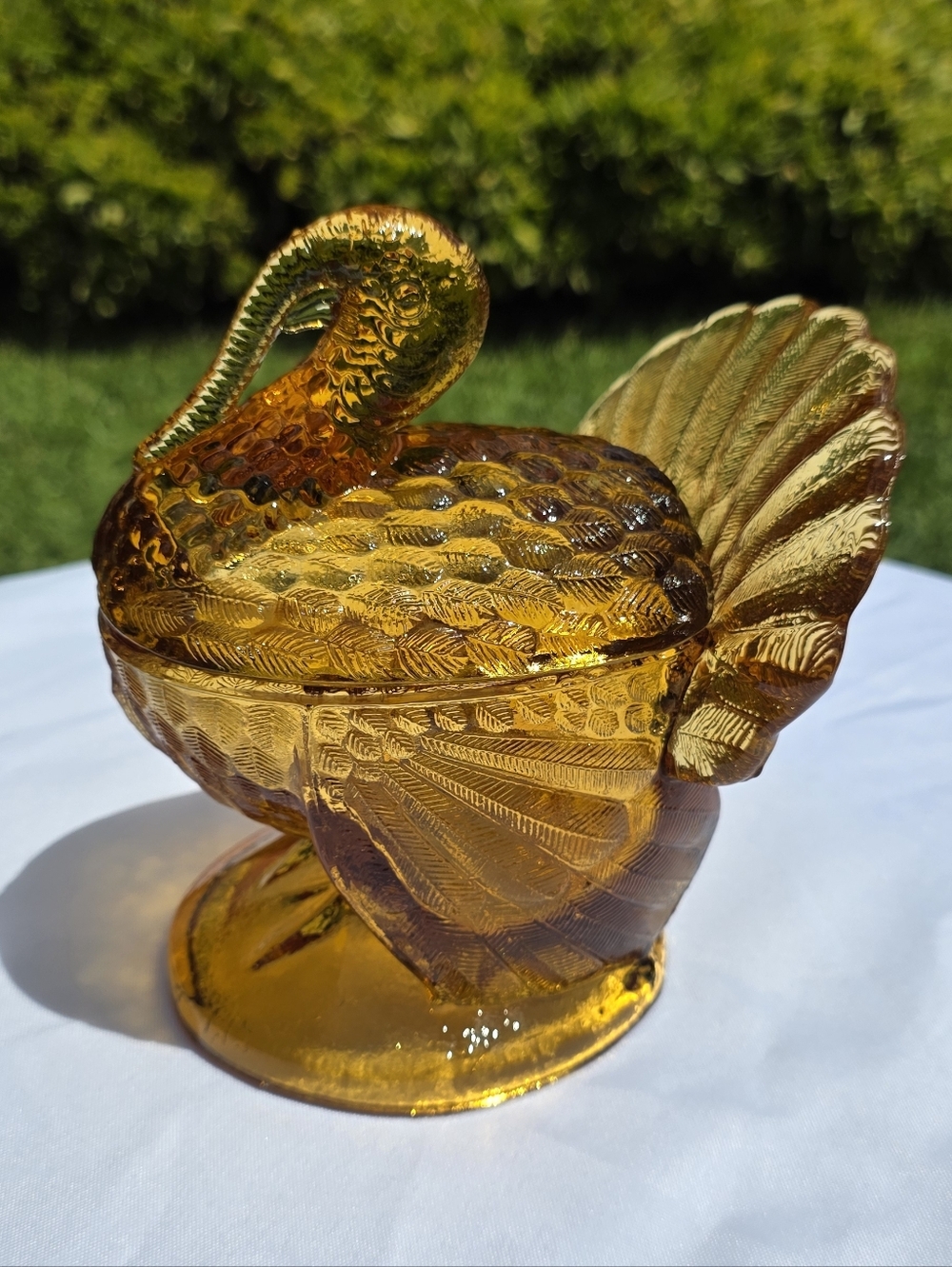 Amber Glass Turkey Covered Dish Candy Bowl / Trinket Dish